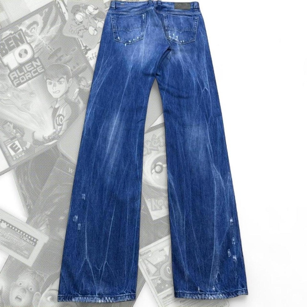 Diesel Viker Jeans Mens 34x34 Dark Blue Distressed Made In Italy Y2K Button Fly